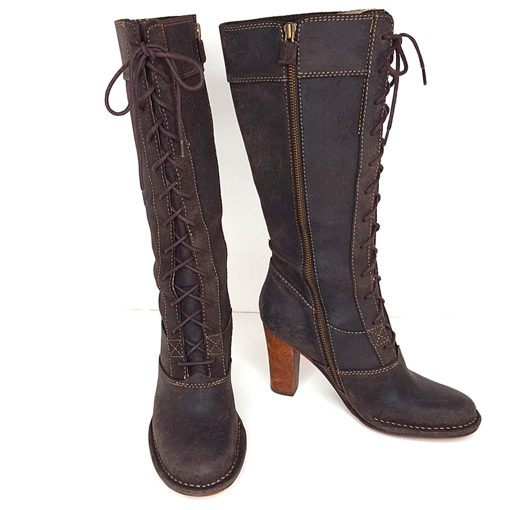 FRYE "VILLAGER LACE" Up Distressed LEATHER Boots NWOT